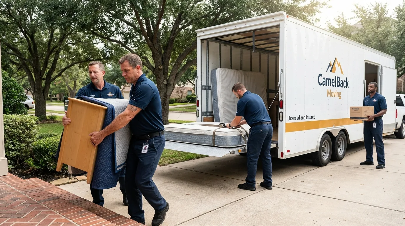 Crew loading residential truck for cross-state move from Meredith, NH