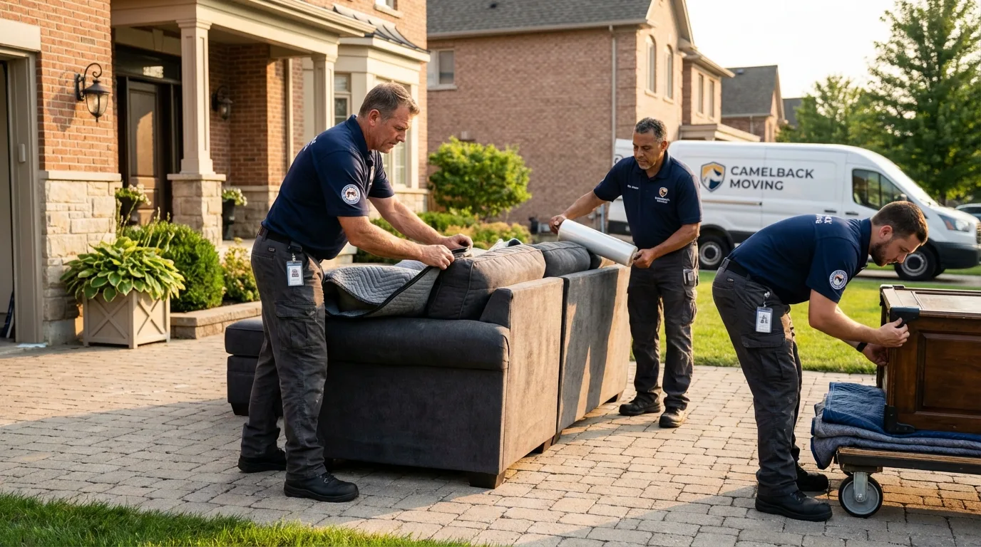 Large estate moving crew wrapping furniture in Meredith, NH